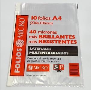 (LAFPP1104C) FOLIO POLIPROP. A4 X 10 40MIC - ARTICULOS DE OFICINA Y PAPELERIA - FOLIOS