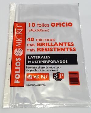 (LAFPP1104D) FOLIO POLIPROP. OF X 10 40MIC - ARTICULOS DE OFICINA Y PAPELERIA - FOLIOS